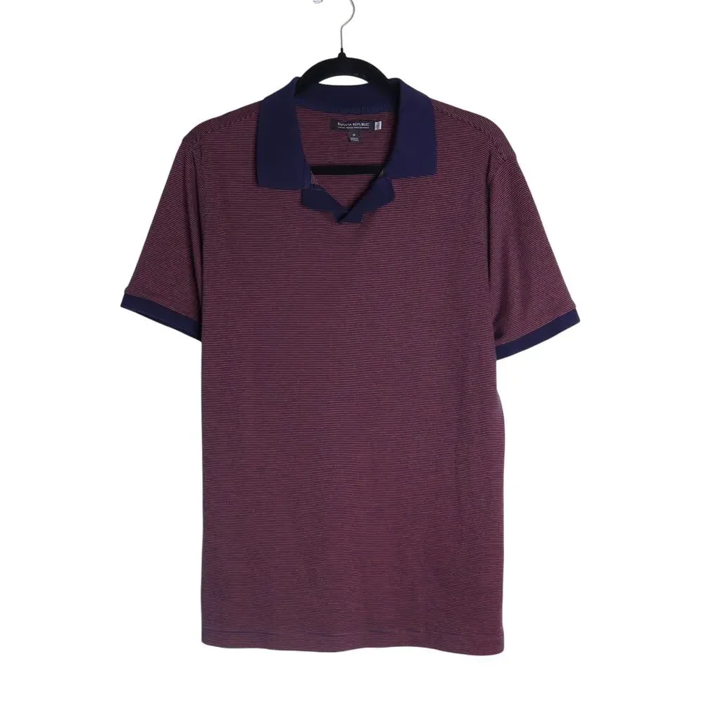 BANANA REPUBLIC Performance Golf Polo Red and Navy Birdseye Short Sleeve Men's M